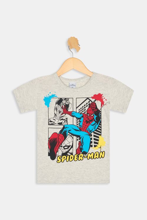 Top Infantil Homem-Aranha Manga Curta Algodão Cinza Mescla