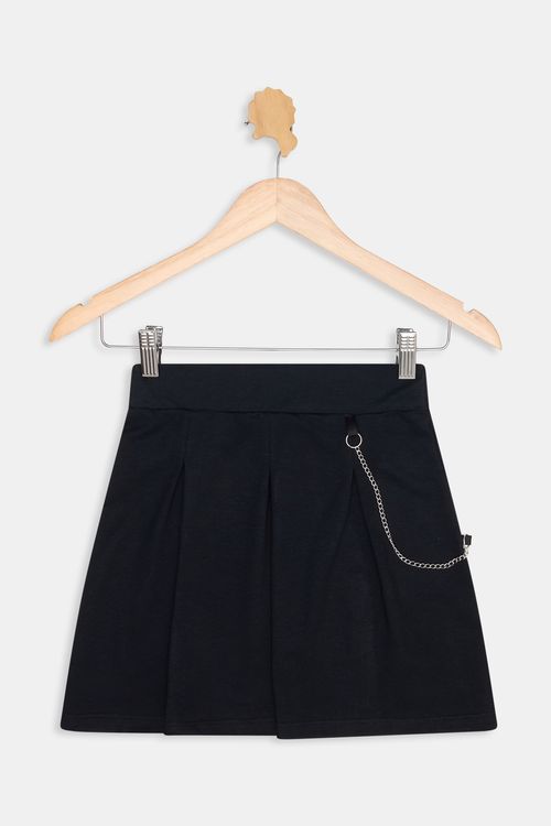Saia Jeans Caedu Preta Infantil Pregas Corrente Menina