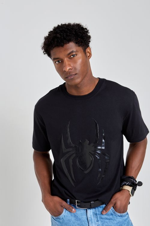 Camiseta Masculina Homem Aranha Preta Caedu Algodão