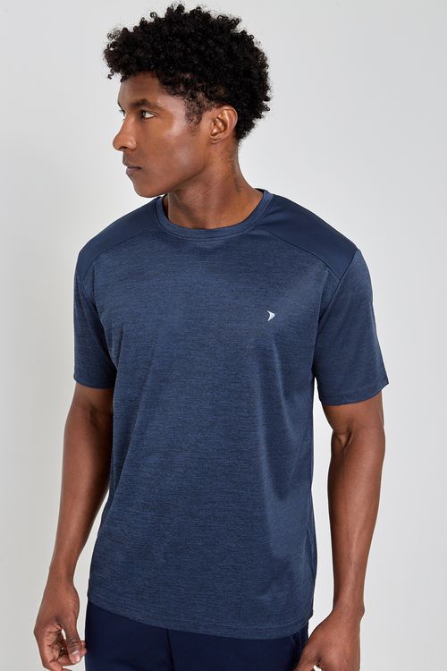 Camiseta Masculina Esportiva Dry Fit Recortes Mesh Azul Escuro