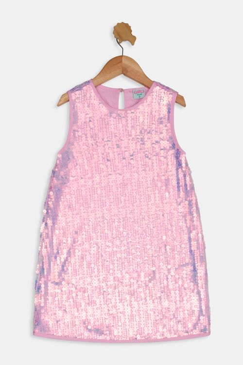 Vestido Regata Infantil Menina Rosa Paetês Holográficos