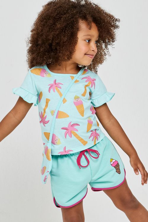 Blusa Infantil Caedu Sorvetin Verde Água Estampa Sorvete