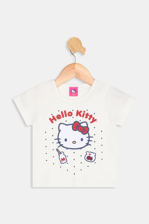 Blusa Infantil Hello Kitty Off White Algodão Caedu
