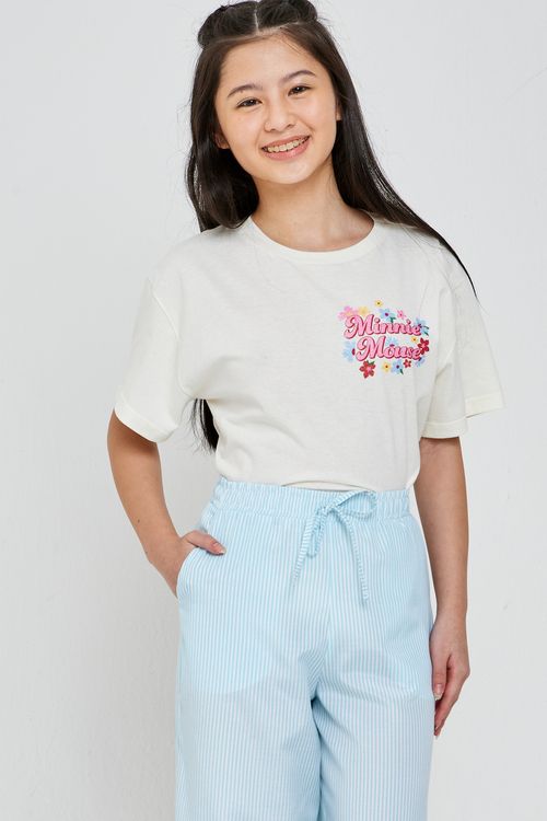 Blusa Infantil Menina Off White Minnie Floral Brilho