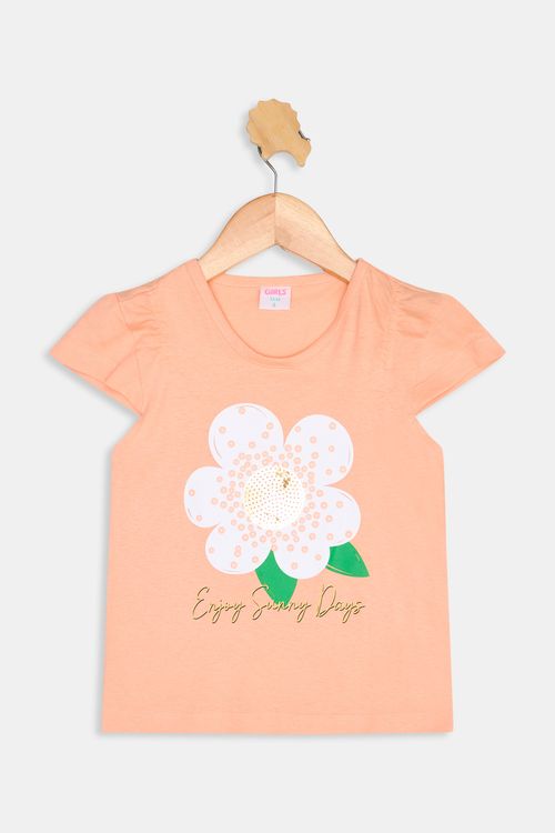 Blusa Infantil Caedu Laranja Flor 'Enjoy Sunny Days'
