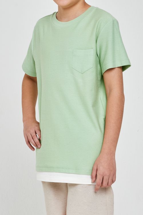 Blusa Infantil Menina Verde Claro Malha Texturizada Bolso