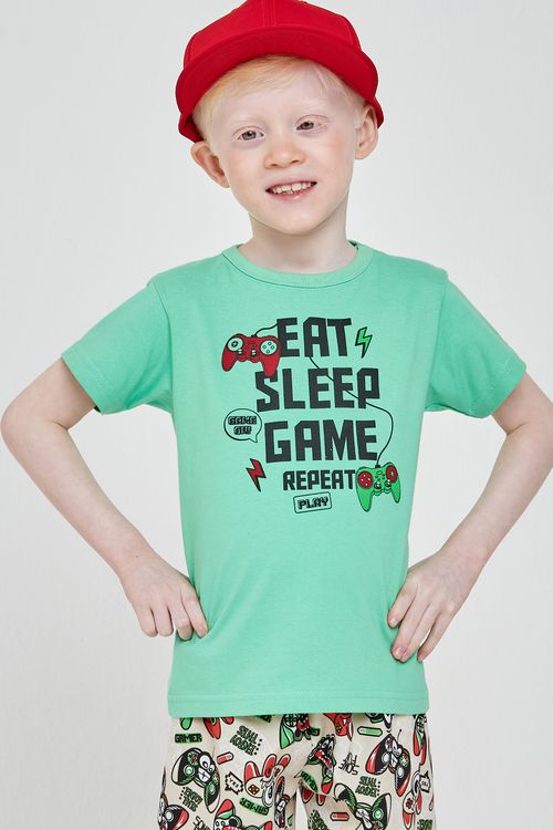 Conjunto Infantil Caedu Algodão Estampa Gamer 4-8 Anos