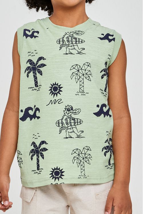 Regata Infantil Caedu Jacaré Surfista Verde Claro 4-8 Anos