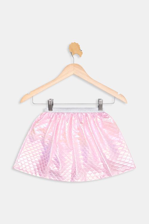 Saia Infantil Sereia Caedu Tule Rosa Claro Iridescente