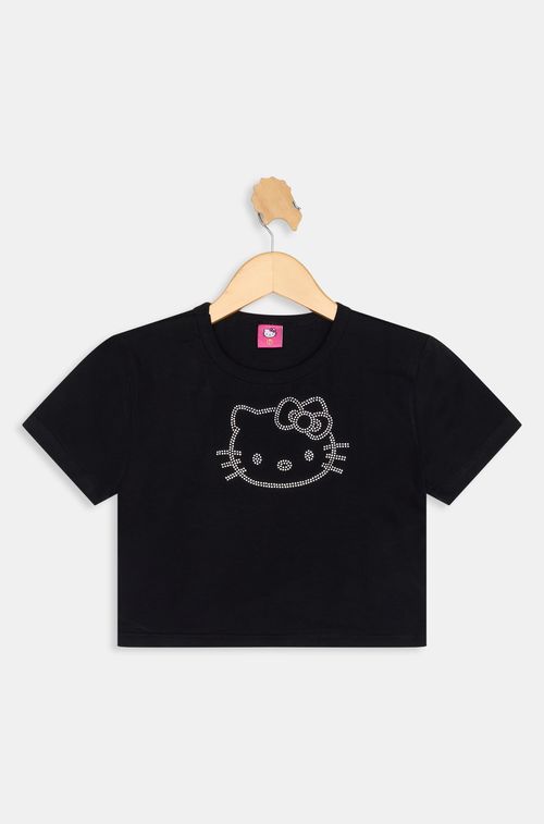 Blusa Feminina Hello Kitty Strass Caedu Preta