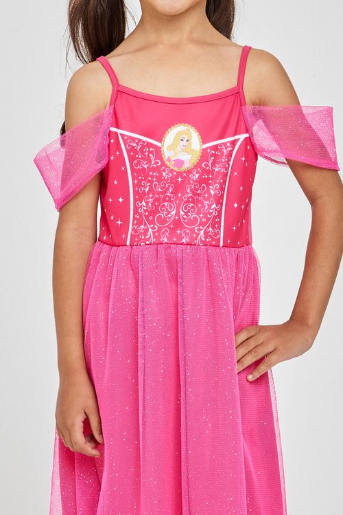 Vestido Infantil Menina Rosa Princesa Aurora Glitter