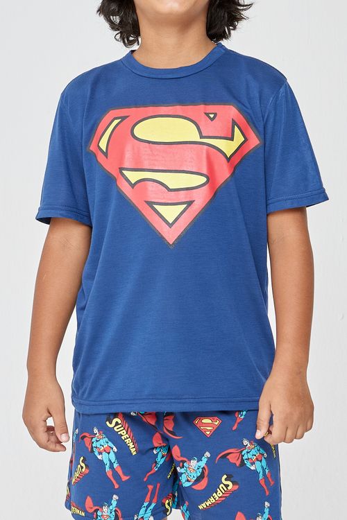 Pijama Infantil Superman Caedu Azul Escuro Manga Curta
