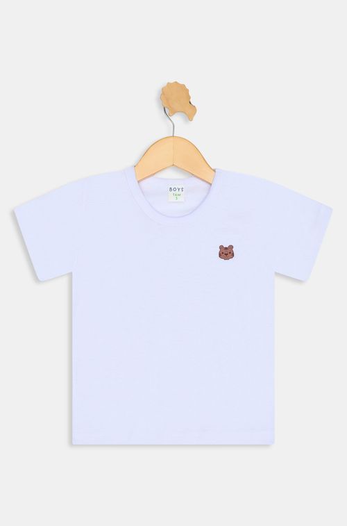 Camiseta Infantil Caedu Branca Bordado Urso Menino
