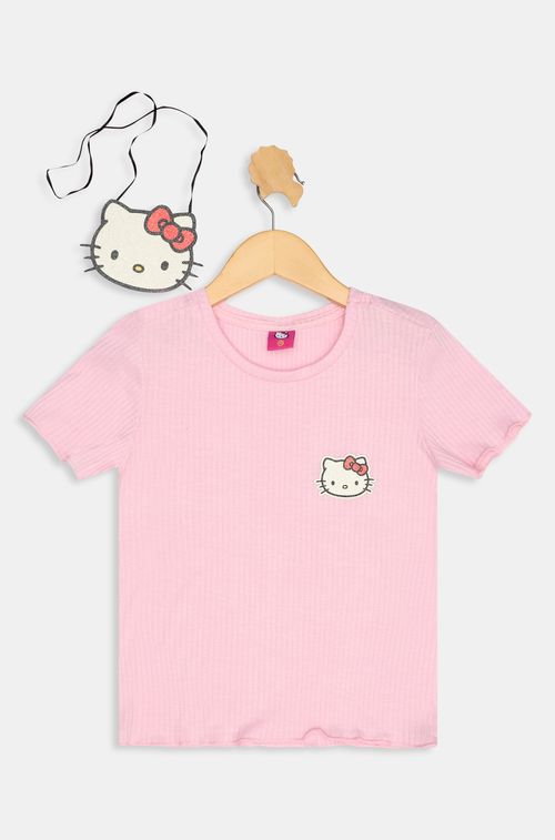 Top Infantil Hello Kitty Rosa Claro Liso (4-10 anos)