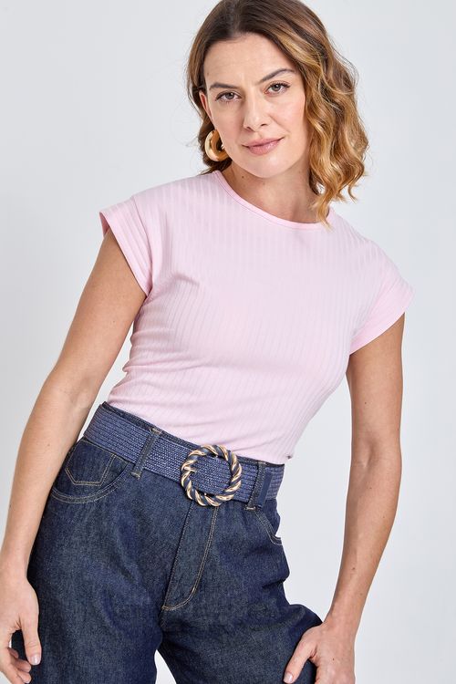 Blusa Feminina Caedu Ribana Manga Curta Rosa Claro