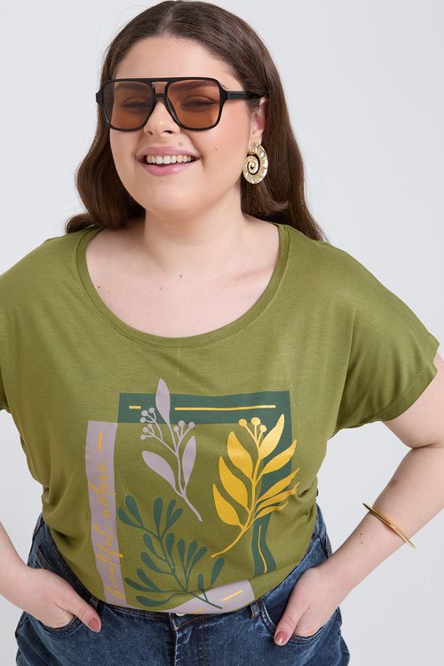Blusa Feminina Caedu Viscolycra Estampada Verde Médio