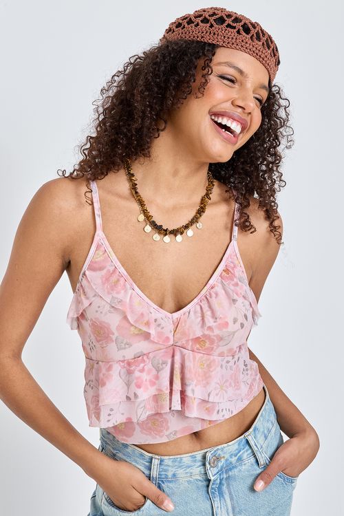 Cropped Feminino Floral Aquarela