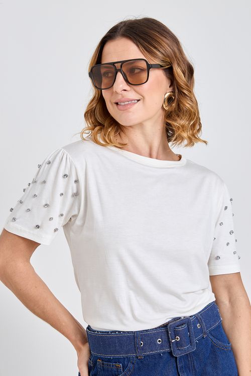Blusa Feminina Caedu Off White Hotfix Manga Curta