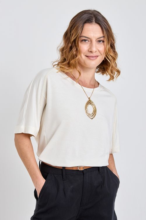 Blusa Feminina Caedu City Off White Lurex M/C