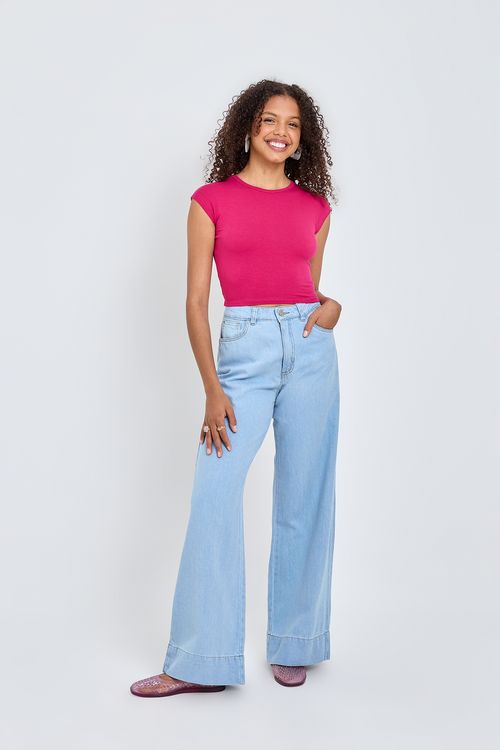 Calça Jeans Feminina Wide Leg Caedu Azul Claro