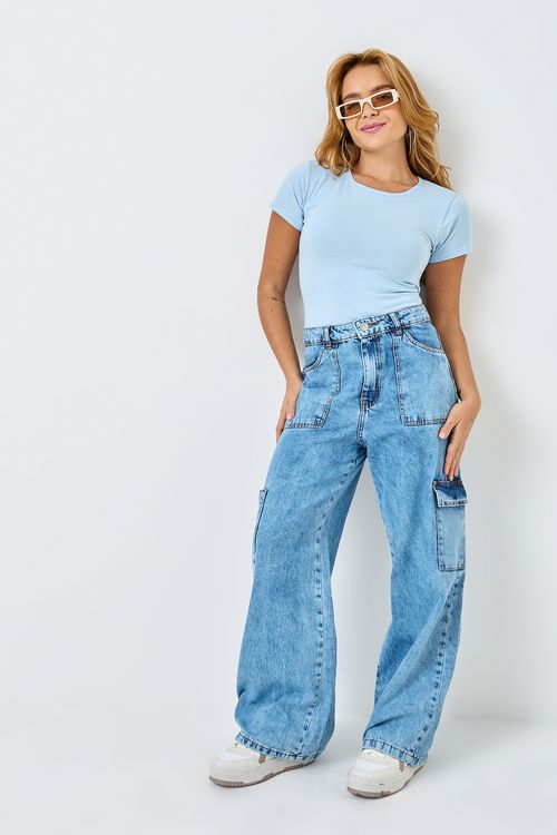 Calça fem 80251 rm cargo jns cl jeans azul claro