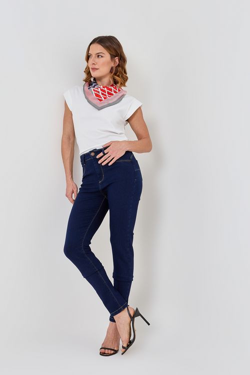 Calça Jeans Feminina Azul Escuro Skinny Modeladora Pala Coração