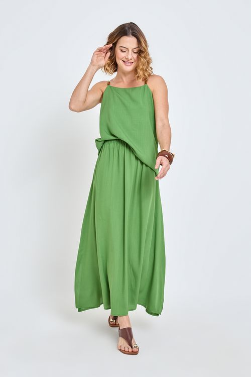 Saia Midi Feminina Caedu Viscose Verde Médio