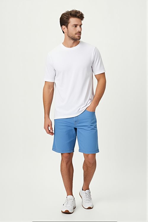 Bermuda Jeans Masculina Caedu Reta 5 Pockets Azul Claro