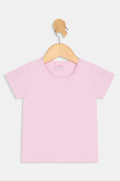 Blusa Infantil Caedu Cotton Lisa com Aplique Coração Rosa