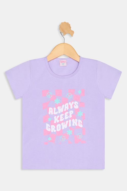Blusa Infantil Caedu Lilás Cotton "Always Keep Growing" Glitter