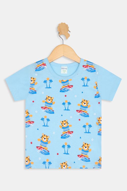 Camiseta Infantil Caedu Tigre Surf Azul Claro 1-3 Anos