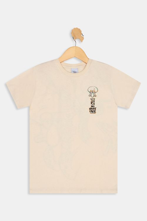 Camiseta Infantil Lula Molusco "Happy Face" Caedu Bege Claro