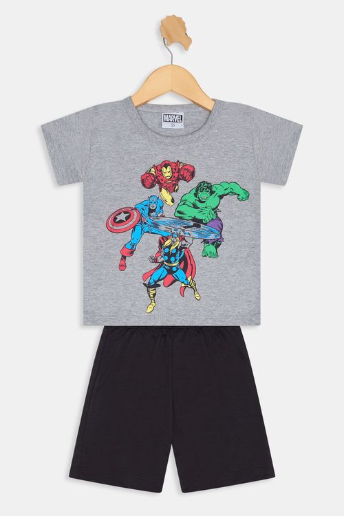 Conjunto Infantil Marvel Vingadores Cinza Mescla e Preto Caedu