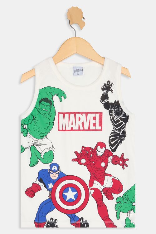 Regata Infantil Caedu Marvel Super-Heróis Off-White Algodão