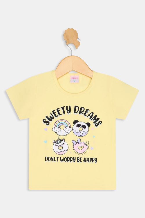 Blusa Infantil Caedu Cotton Amarelo Claro Estampa Donuts