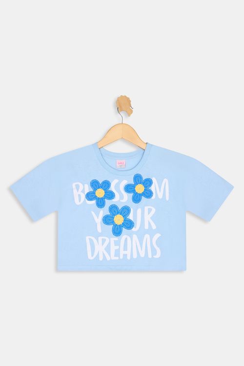 Blusa Infantil Caedu Floral Azul Claro Algodão