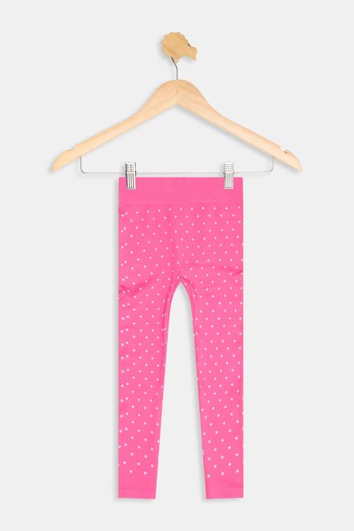 Legging Infantil Caedu Rosa Bolinhas Canelada