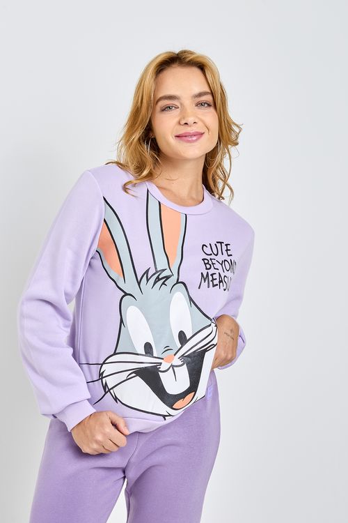 Top Moletom Pernalonga Lilás Caedu Menina (10-16 Anos)