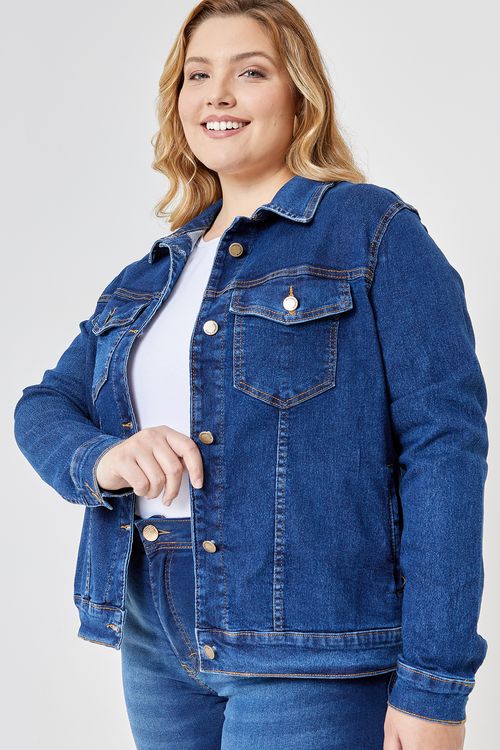 Jaqueta Jeans Feminina Caedu Azul Escuro: Estilo e Conforto