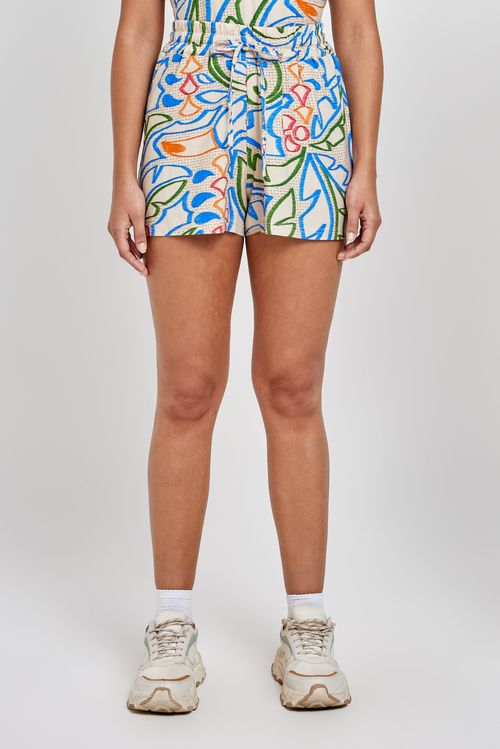 Fem rmt frh015 shorts viscose folhagem estampado