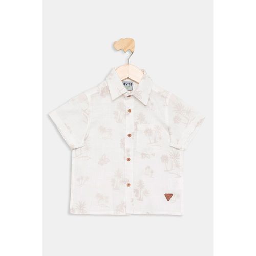 Camisa Infantil Menino Coqueiros Bege Algodão Caedu