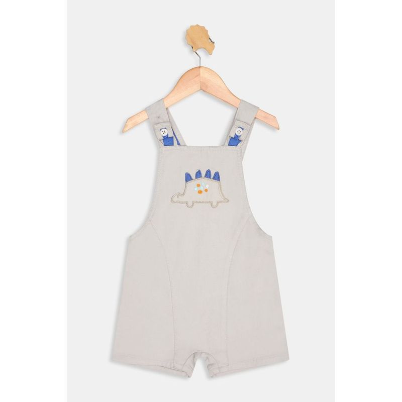 Jardineira Infantil Jeans Dinossauro Caedu Bege Claro 0