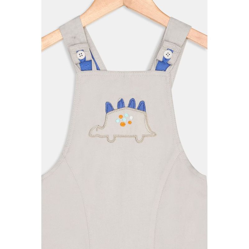 Jardineira Infantil Jeans Dinossauro Caedu Bege Claro 2