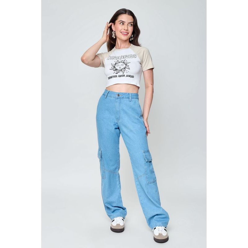 Blusa Cropped Feminina Caedu Raglan Estampada Branca 4