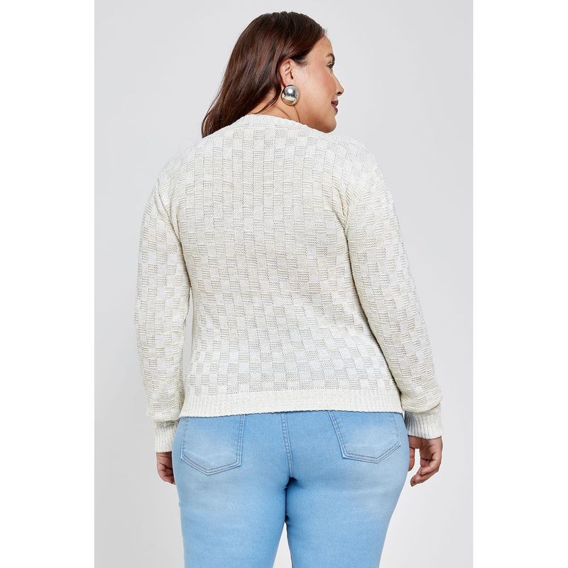 Tric  Feminino Caedu Quadriculado Lurex Off White 2