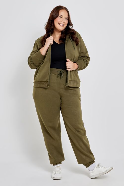 Calça Moletom Feminina Plus Size Caedu Básica Verde Escuro