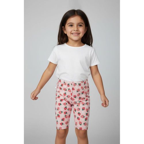 Shorts Infantil Menina Rosa Estampa Morangos e Flores