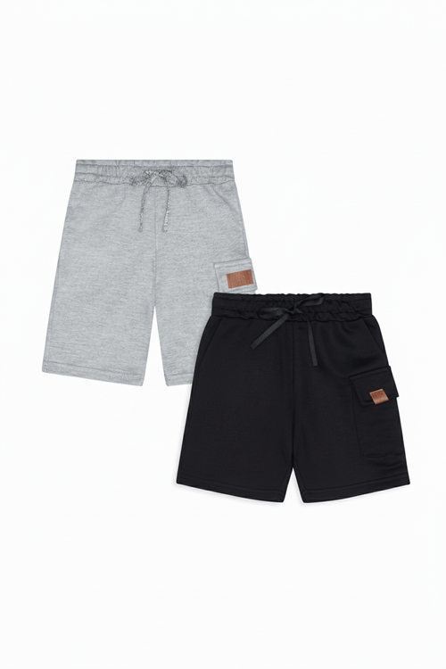 Kit 2 Bermudas Meninos 4 a 8 anos Preto e Mescla