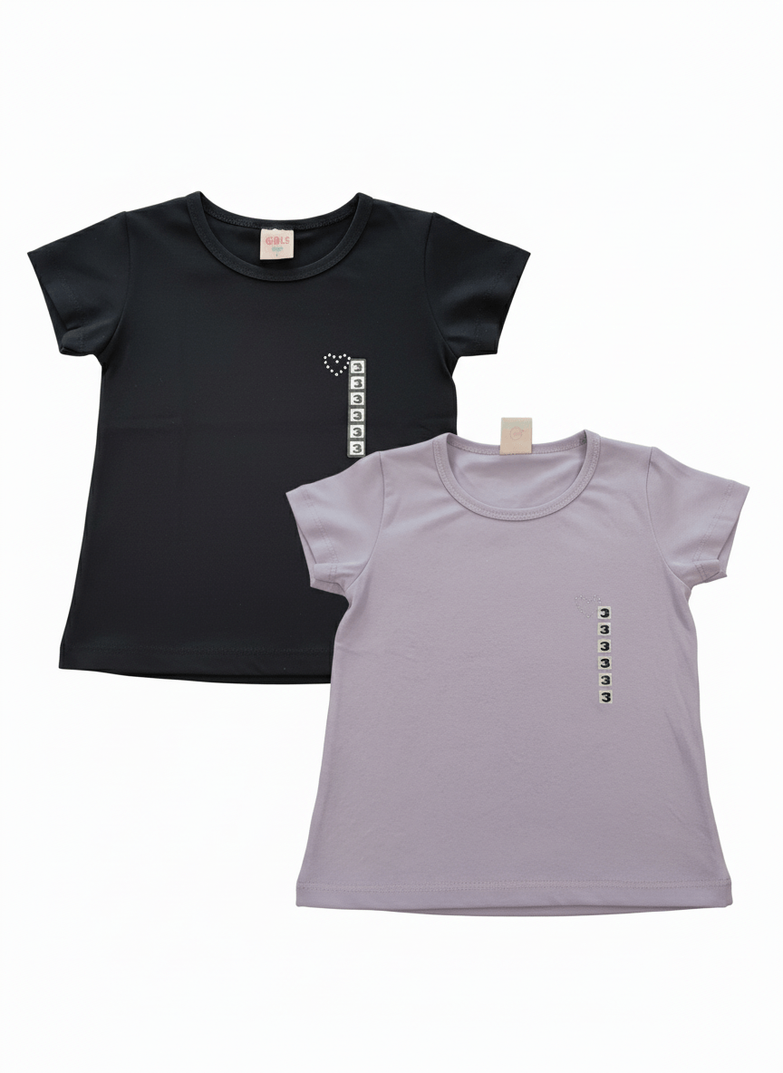 Kit 2 Blusinhas Meninas 1 a 3 anos Lilas e Preto - imagem 1