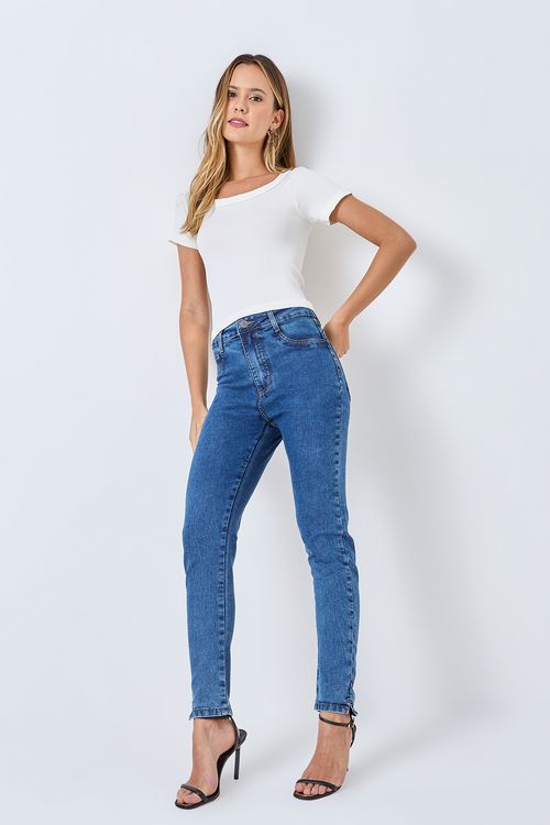 Calça Jeans Feminina Skinny Push Up Azul Médio